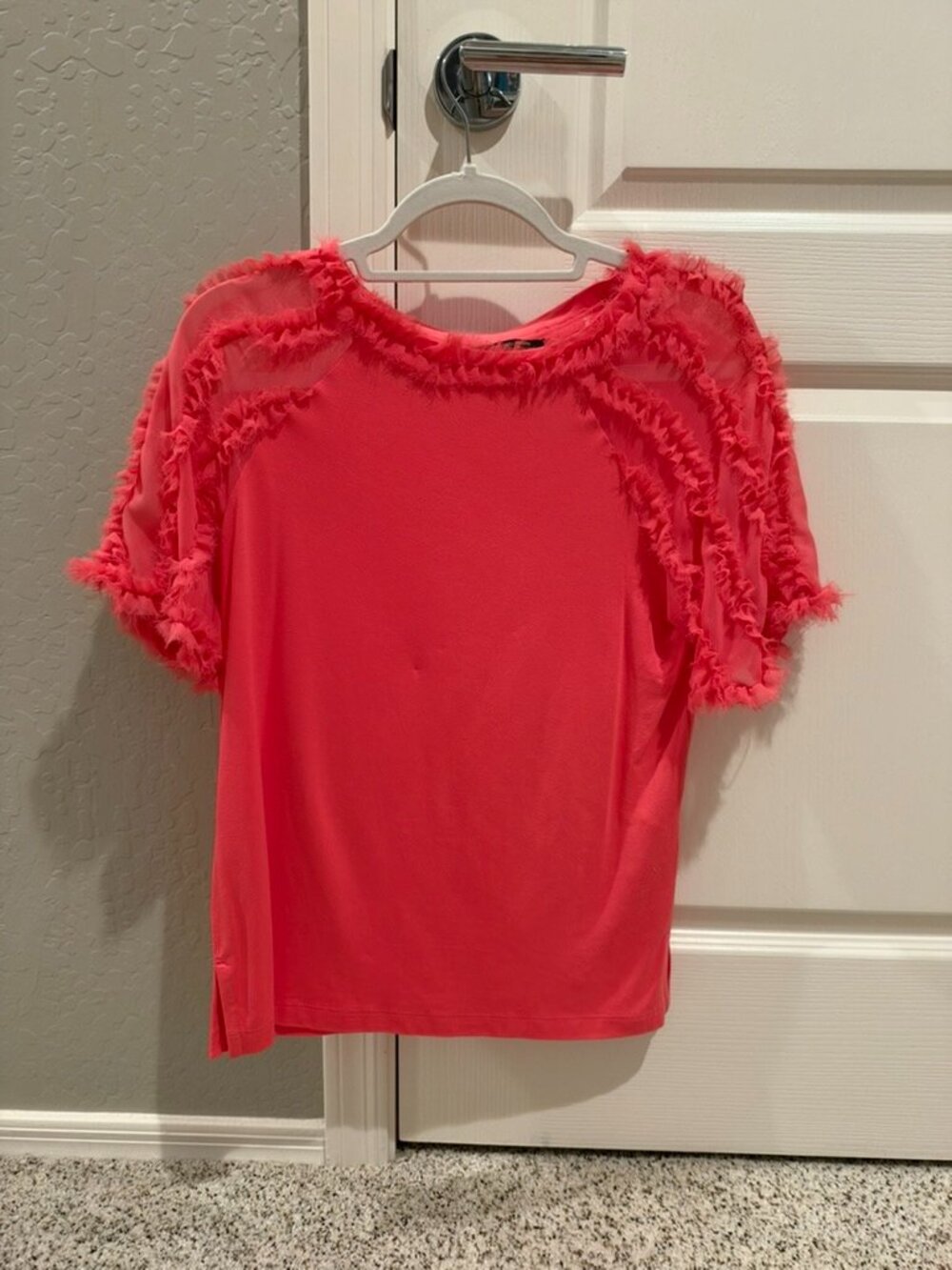 NWOT Kobi Halperin | Betsy Ruffle Sleeve Pullover | Coral Pink | Size: S
